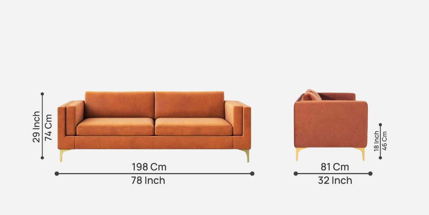 Limo Velvet 3 Seater Sofa in Tangerine orange Colour