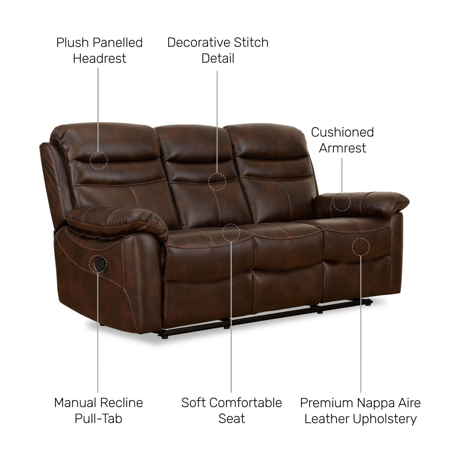 Patterson Nappa Aire Leather 3 Seater Manual Reclining Sofa
