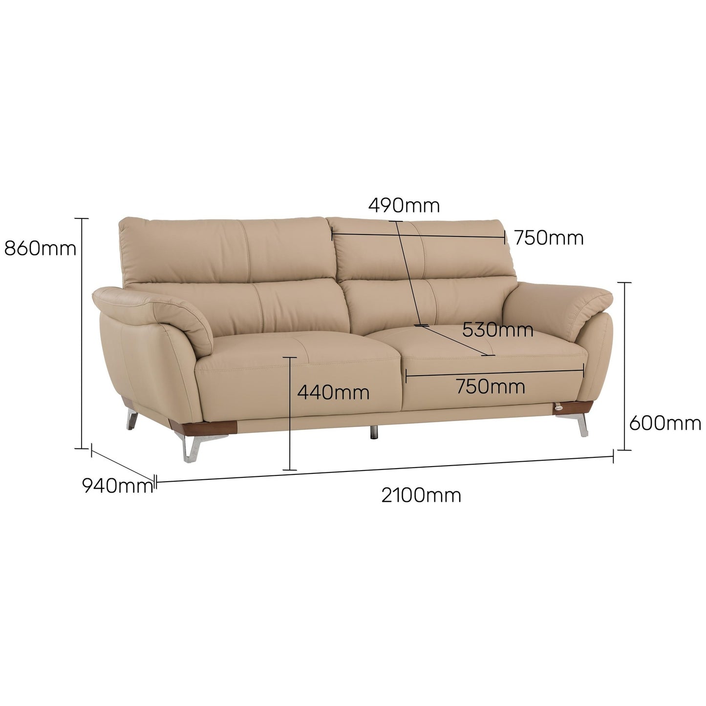 Perry Leather 3 Seater Sofa