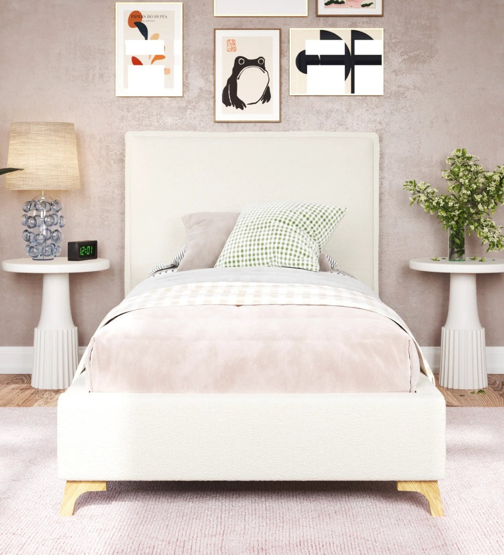 Jiva Boucle Fabric Upholstered Single Size Bed