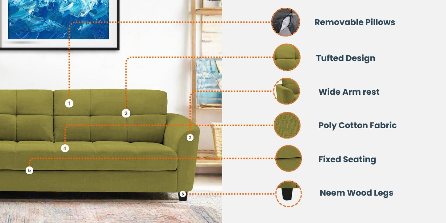 Mulan Fabric 3 Seater Sofa