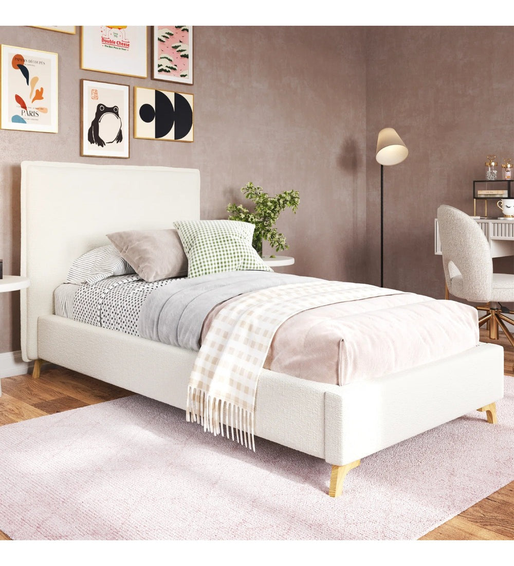 Jiva Boucle Fabric Upholstered Single Size Bed