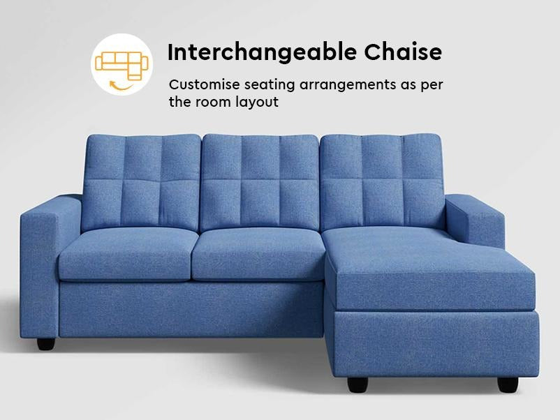 Cyan L Shape Sofa Fabric Blue