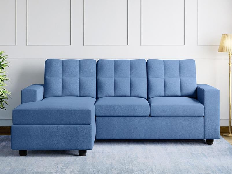 Cyan L Shape Sofa Fabric Blue