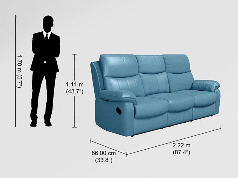 Alantra 3 Seater Recliner Leatherette Blue