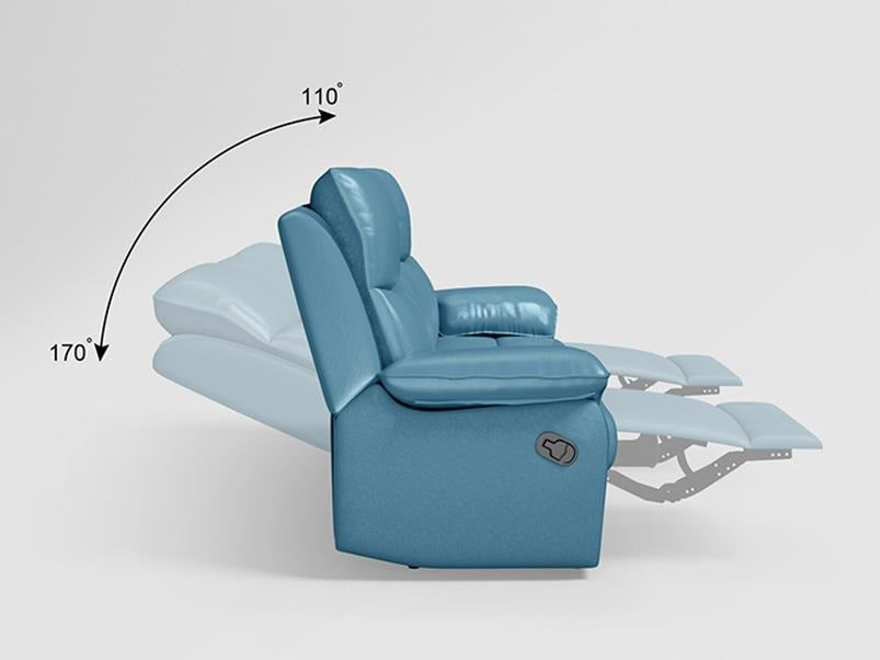 Alantra 3 Seater Recliner Leatherette Blue