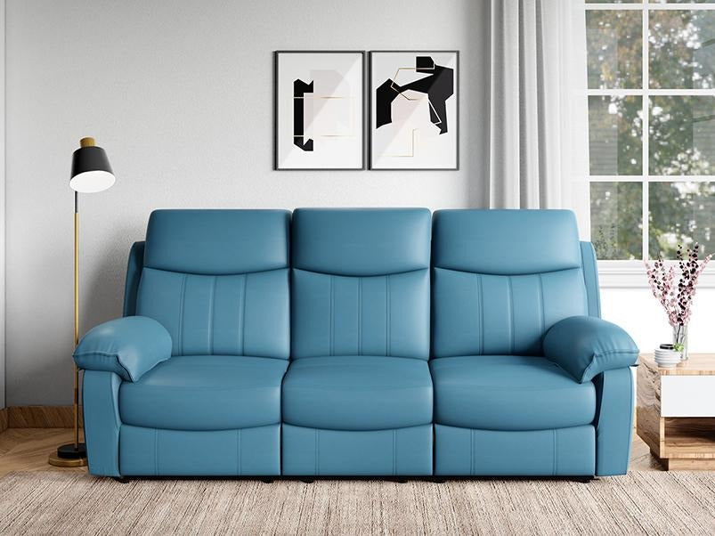 Alantra 3 Seater Recliner Leatherette Blue