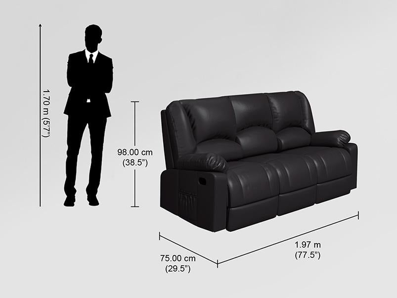 Rhine V3 3 Seater Recliner Synthetic Leather Brown