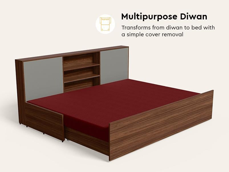 Vurv Wooden Diwan Sofa Bed with Queen Size Mattress