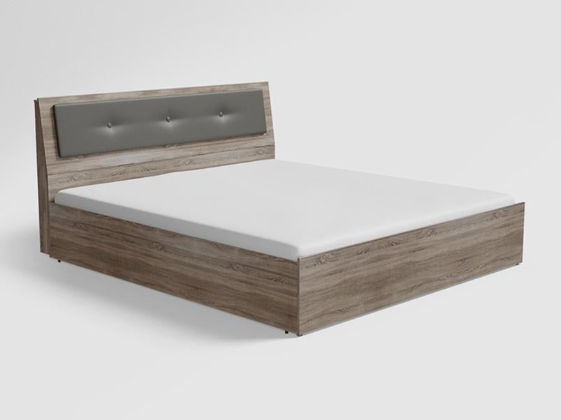 Stud Queen Size Bed with Upholstered Headboard and Pullout Storage