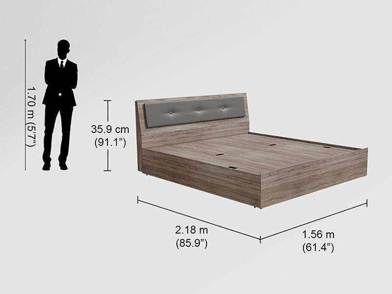 Stud Queen Size Bed with Upholstered Headboard and Pullout Storage