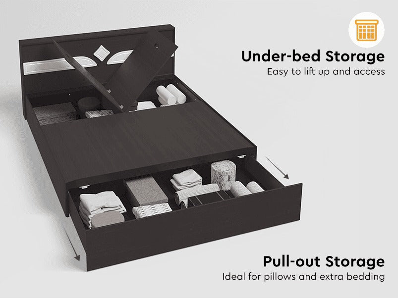 Astra V2 Queen Size Engineered Wood Bed with Pullout Storage