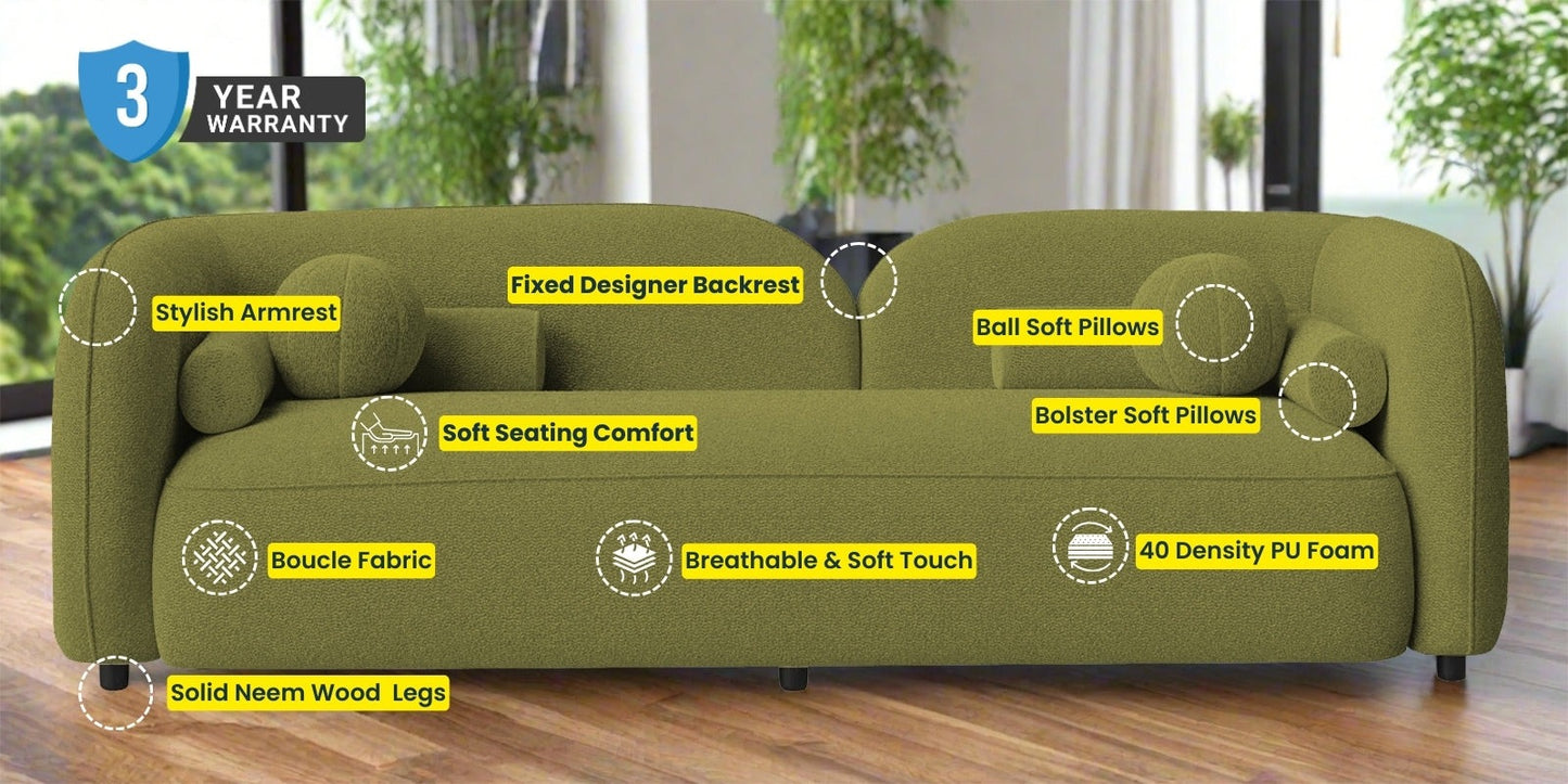 Corny Boucle Fabric 3 Seater Sofa