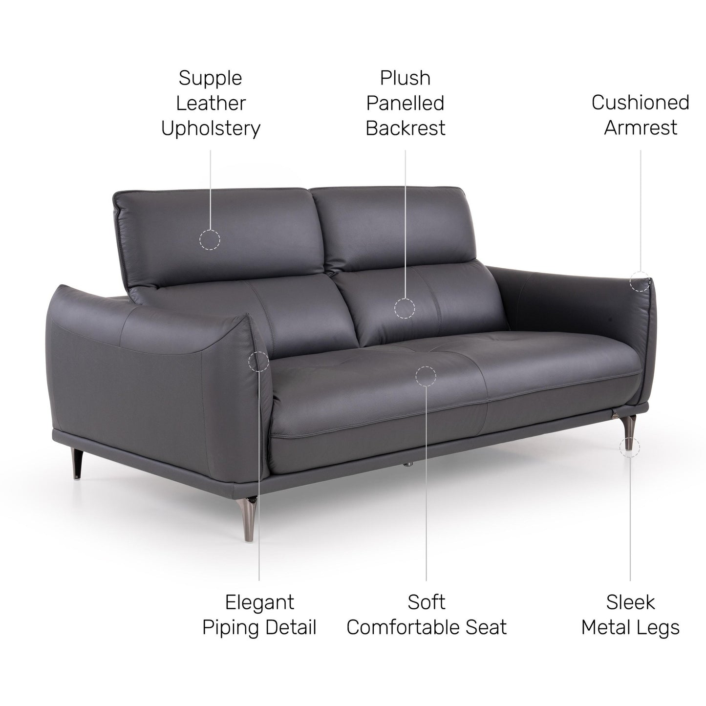 Arnett Leather 3 Seater Sofa with Adjustable Headrest