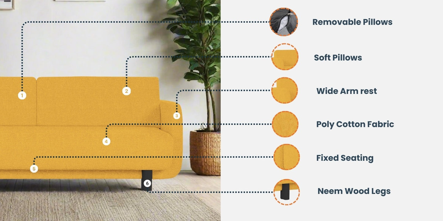 Varu Fabric 3 Seater Sofa