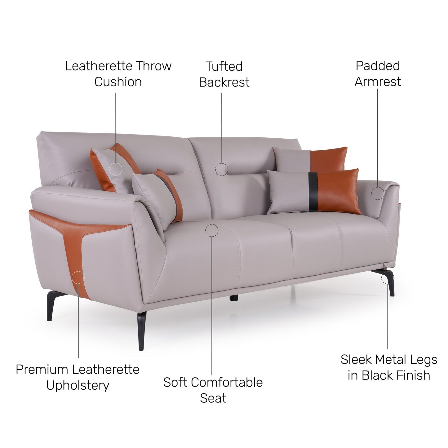 Jonas Leatherette 3 Seater Sofa