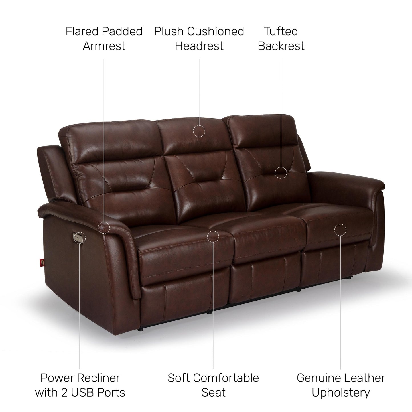 Valerano Leather 3 Seater Power Recliner