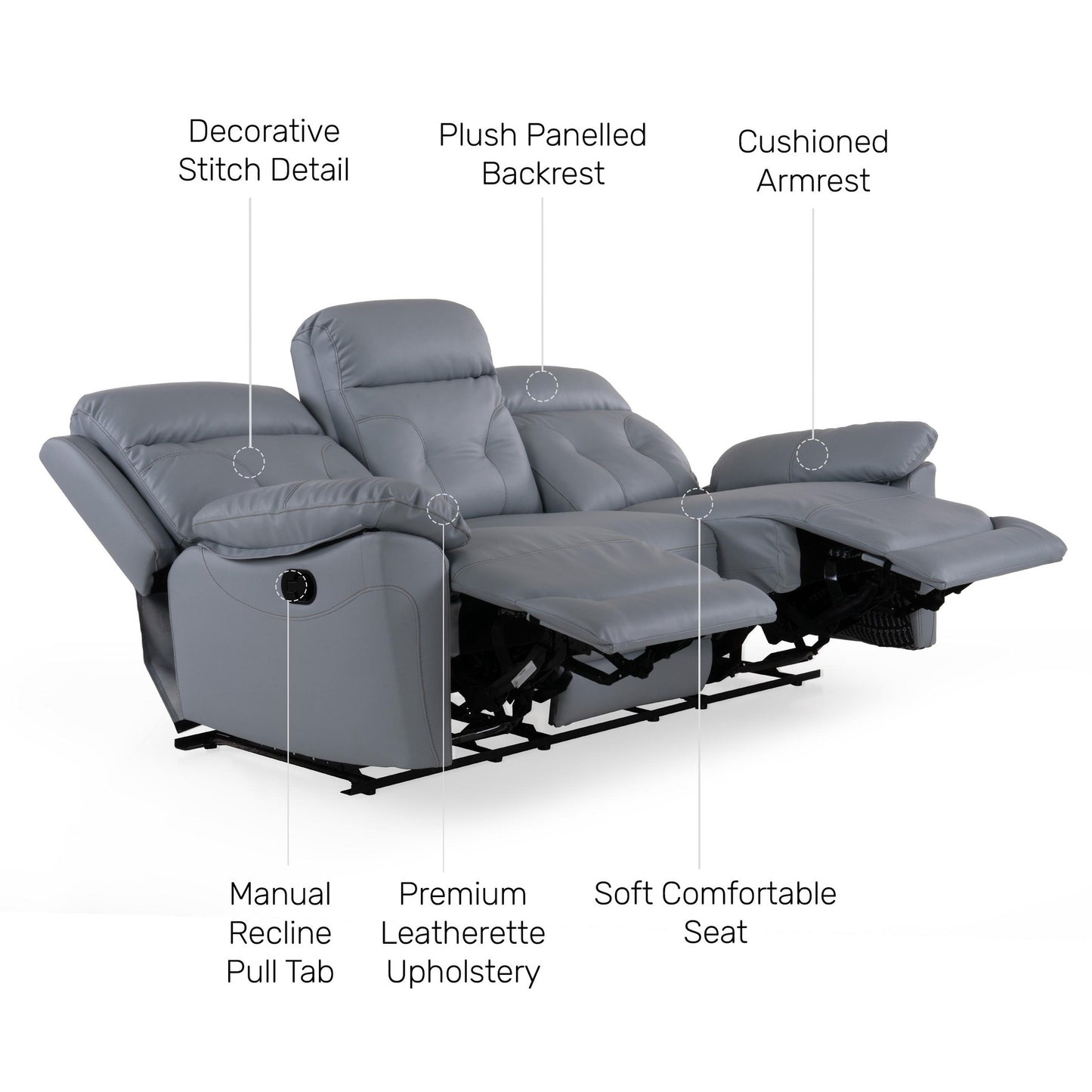 Alisio Leatherette 3 Seater Manual Reclining Sofa