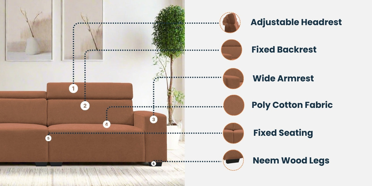 Hiro Fabric 3 Seater Sofa