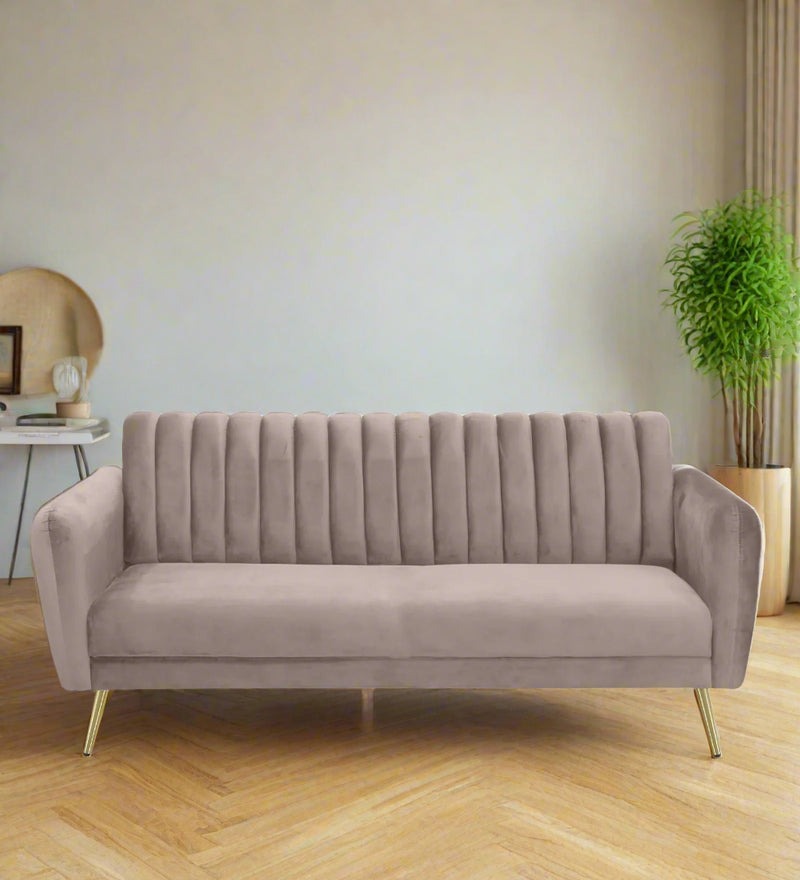 Fidel Velvet 3 Seater Sofa In Cream Beige Colour