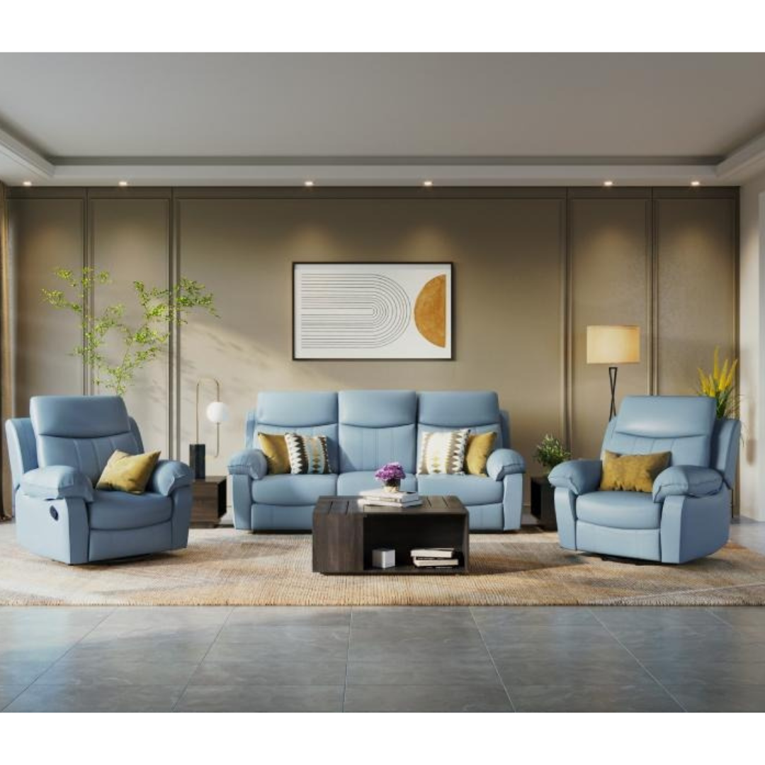 Alantra 3 Seater Recliner Leatherette Blue