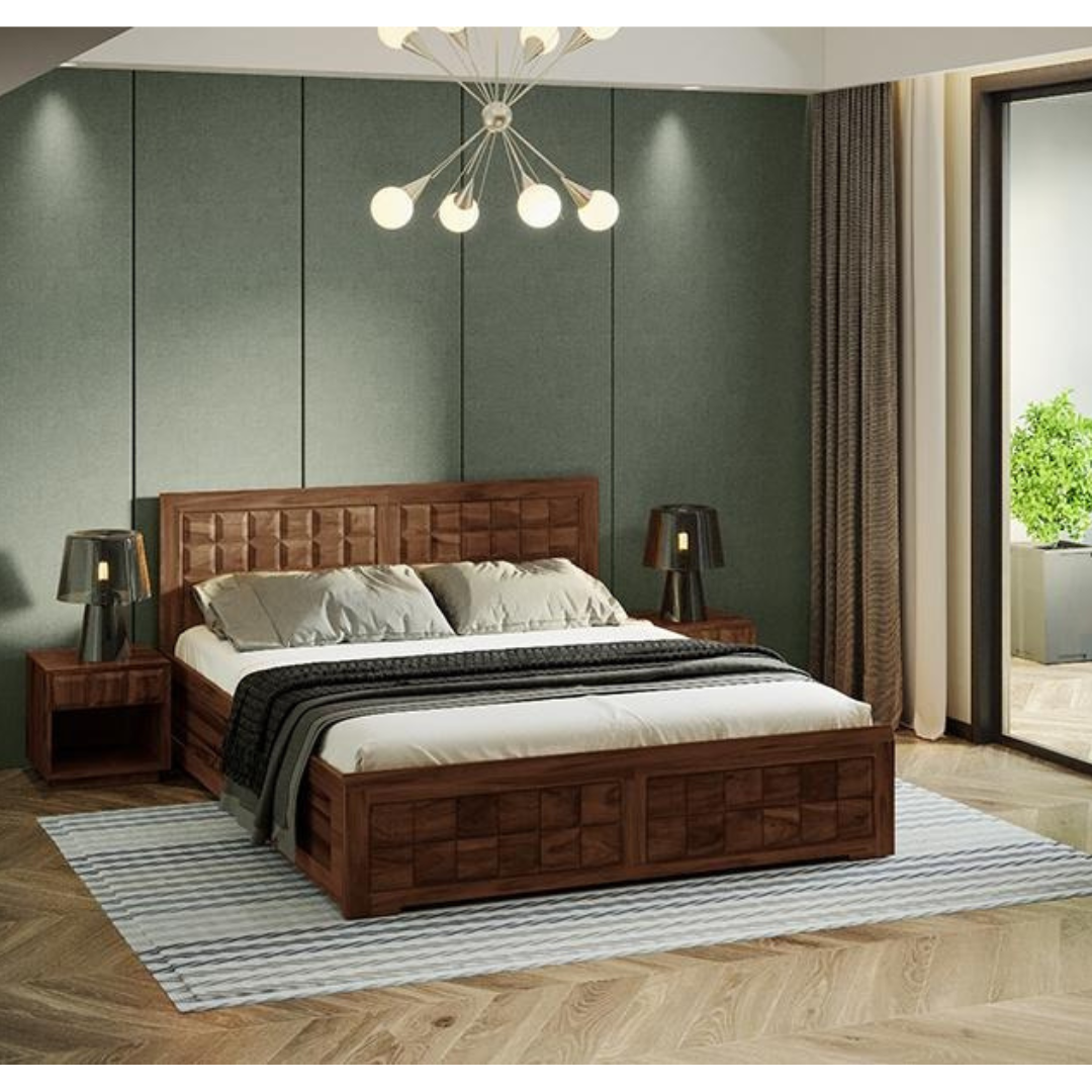 Tetris Queen Size Solid Wood Bed with Pull-Out Storage