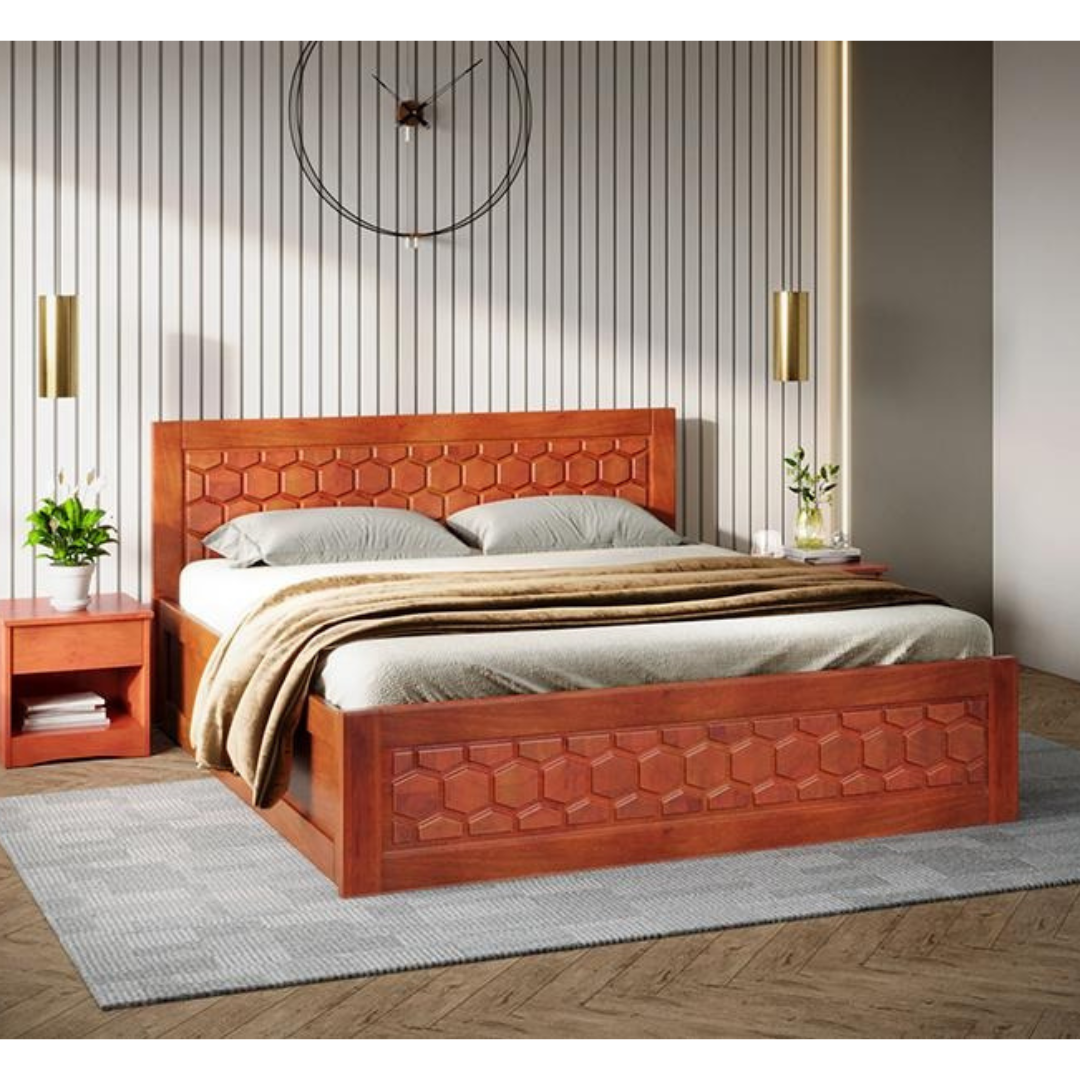Honeycomb Queen Size Solid Wood Bed With Box Storage