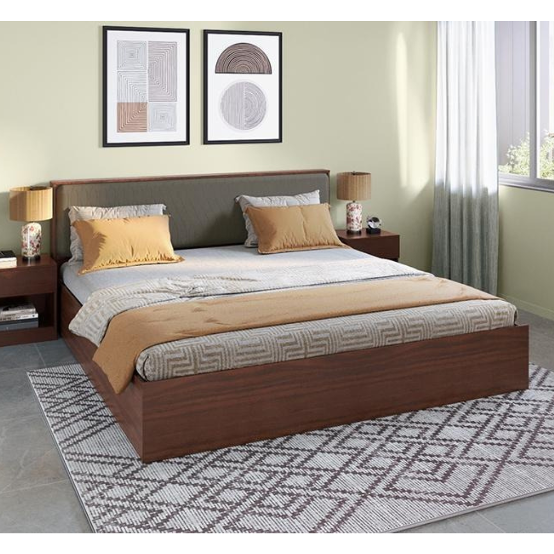 Eden V2 Queen Size Bed with Upholstered Headboard and Pullout Storage