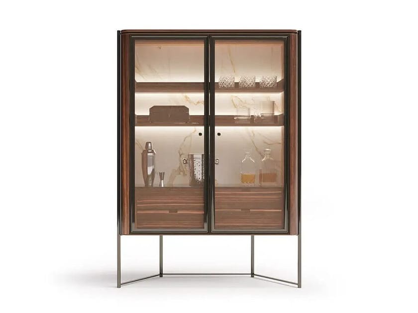 Wooden display cabinet with integrated lighting