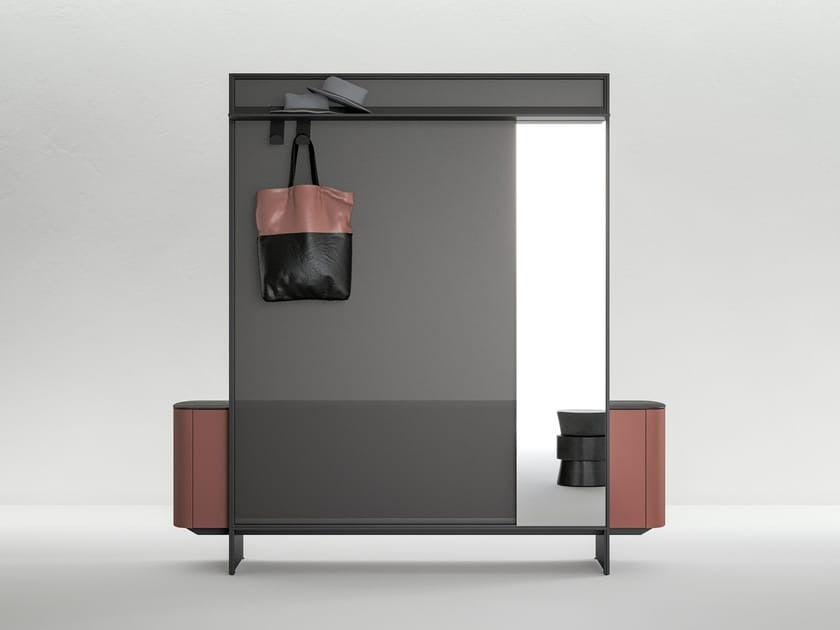 Free standing sectional wooden hallway unit with mirror