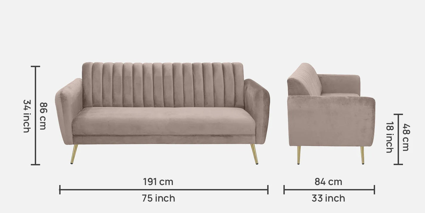 Fidel Velvet 3 Seater Sofa In Cream Beige Colour