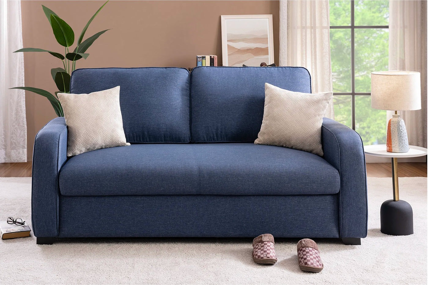 Melo Fabric 3 Seater Sofa In Denim Blue Colour With Storage