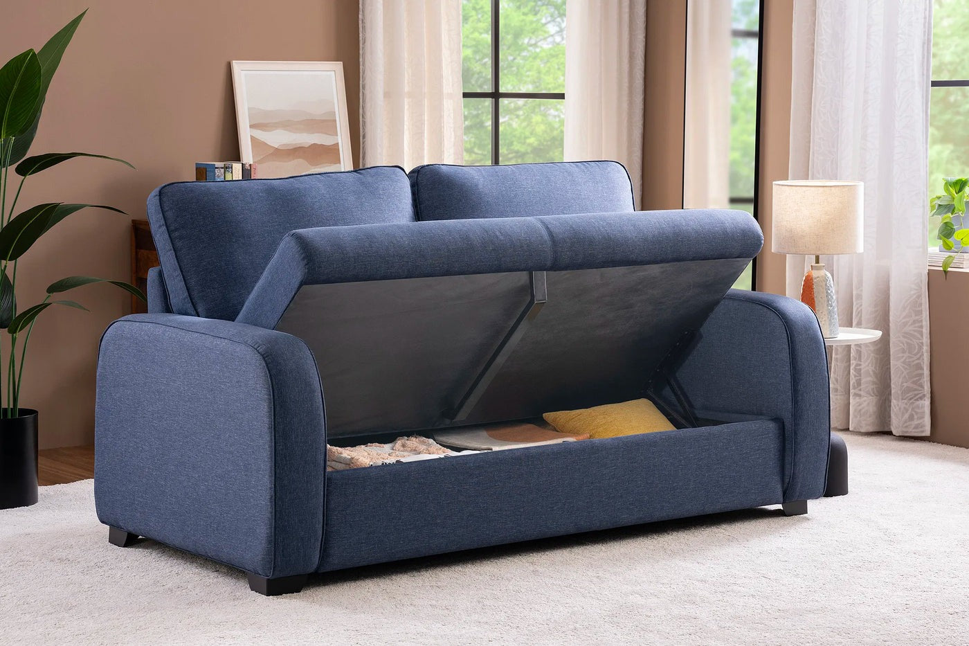 Melo Fabric 3 Seater Sofa In Denim Blue Colour With Storage