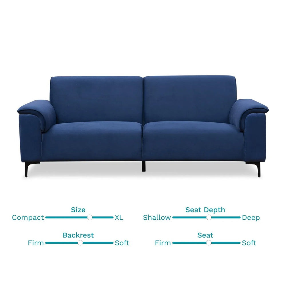 Leo Velvet 3 Seater Sofa and Ottomans In Imperial Blue Colour