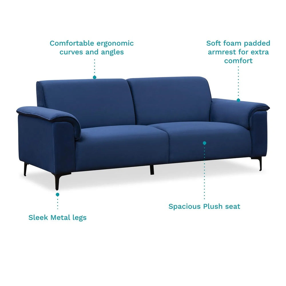 Leo Velvet 3 Seater Sofa and Ottomans In Imperial Blue Colour