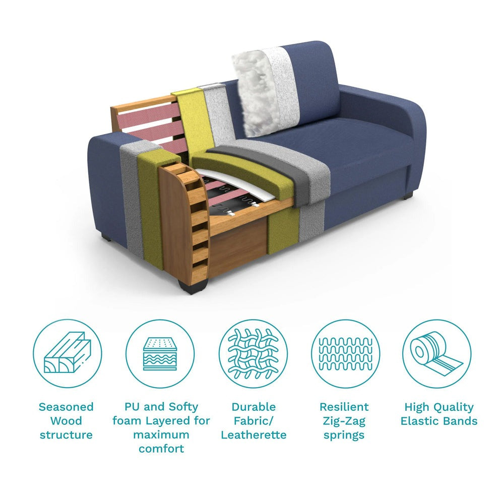 Melo Fabric 3 Seater Sofa In Denim Blue Colour With Storage