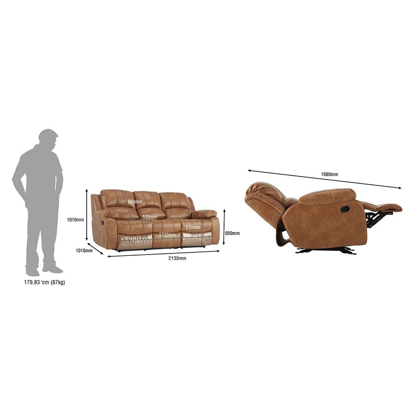 Marco Nappa Aire Leather 3 Seater Manual Reclining Sofa