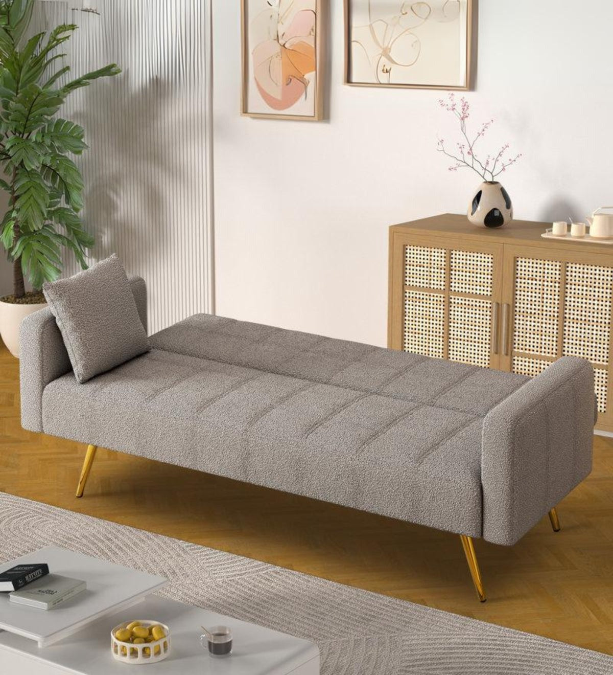 Arrow Boucle Fabric 3 Seater Convertible Sofa Cum Bed