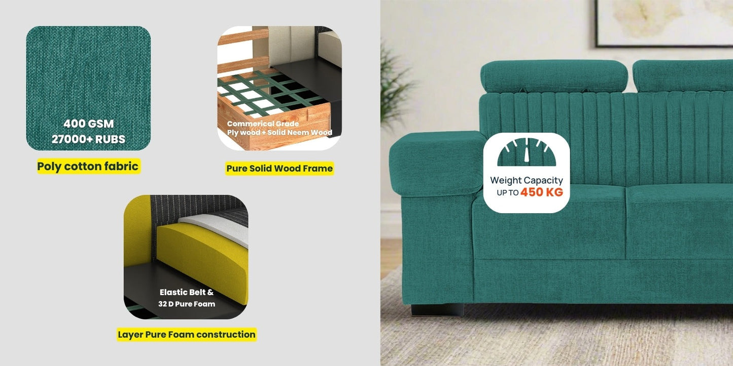 Draco Fabric 3 Seater Sofa