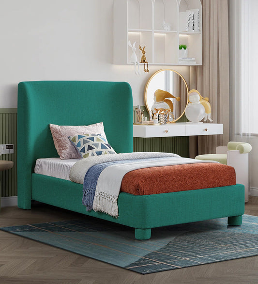 Lenny Fabric Upholstered Single Bed in Sea Green Colour 1
