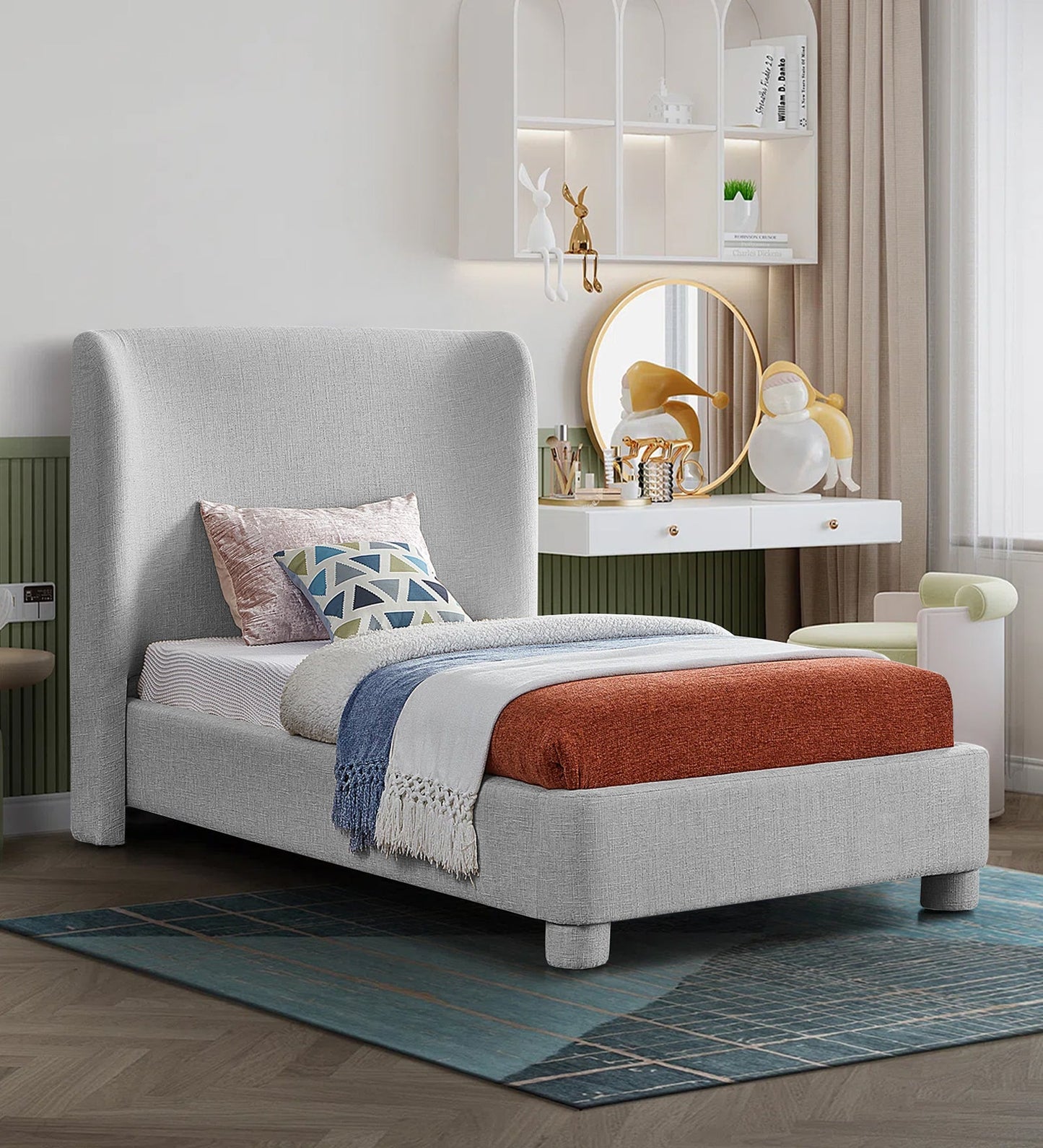 Lenny Fabric Upholstered Single Bed in Lit Grey Colour 1