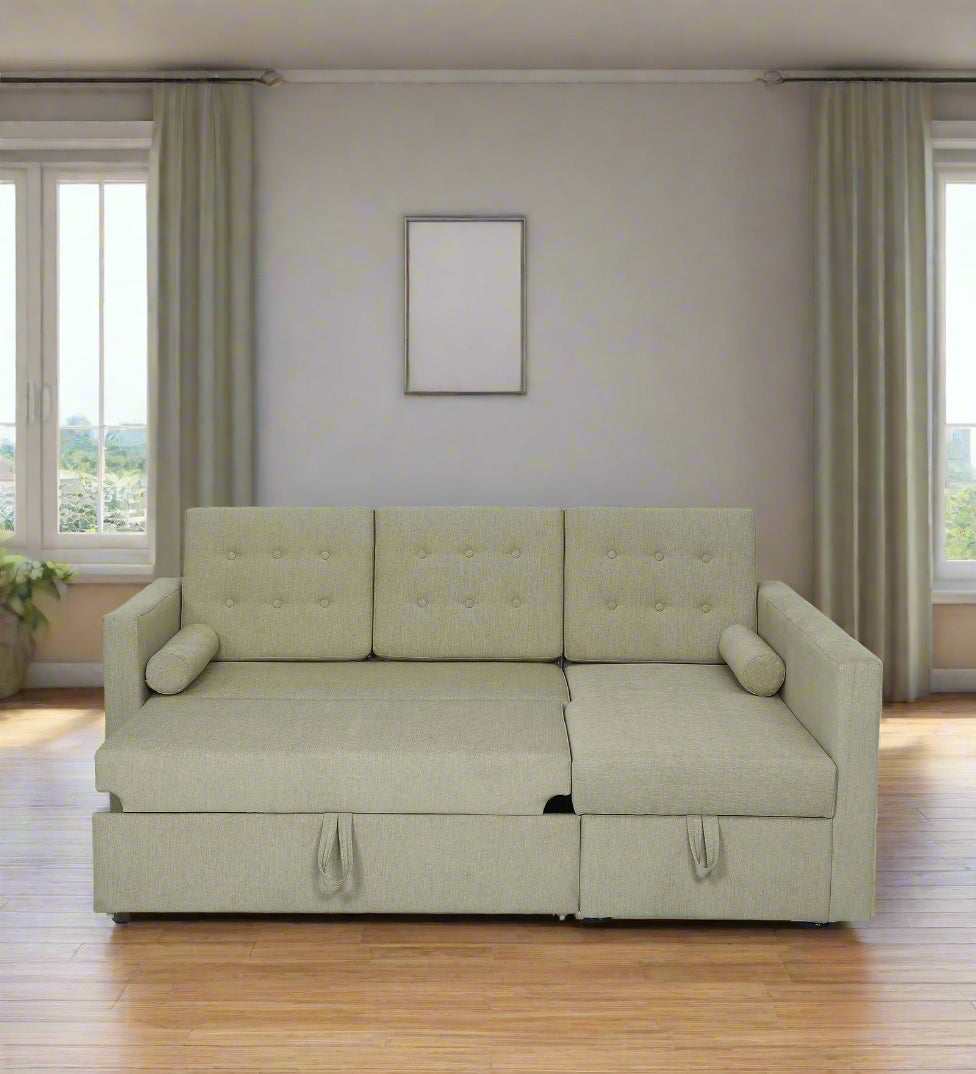 Ace Fabric 3 Seater Pull Out Sofa Cum Bed In Beige Colour 1