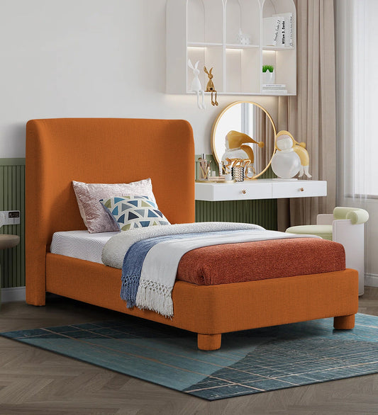 Lenny Fabric Upholstered Single Bed in Vivid Orange Colour 1