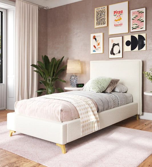 Jiva Boucle Fabric Upholstered Single Size Bed