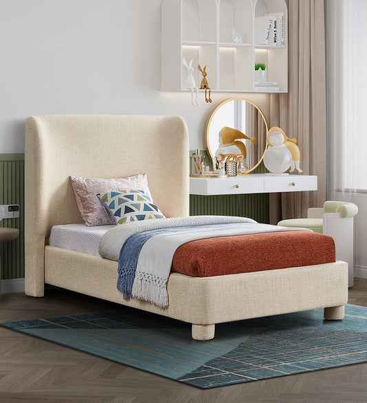 Lenny Fabric Upholstered Single Bed in Ivory Cream Colour 1
