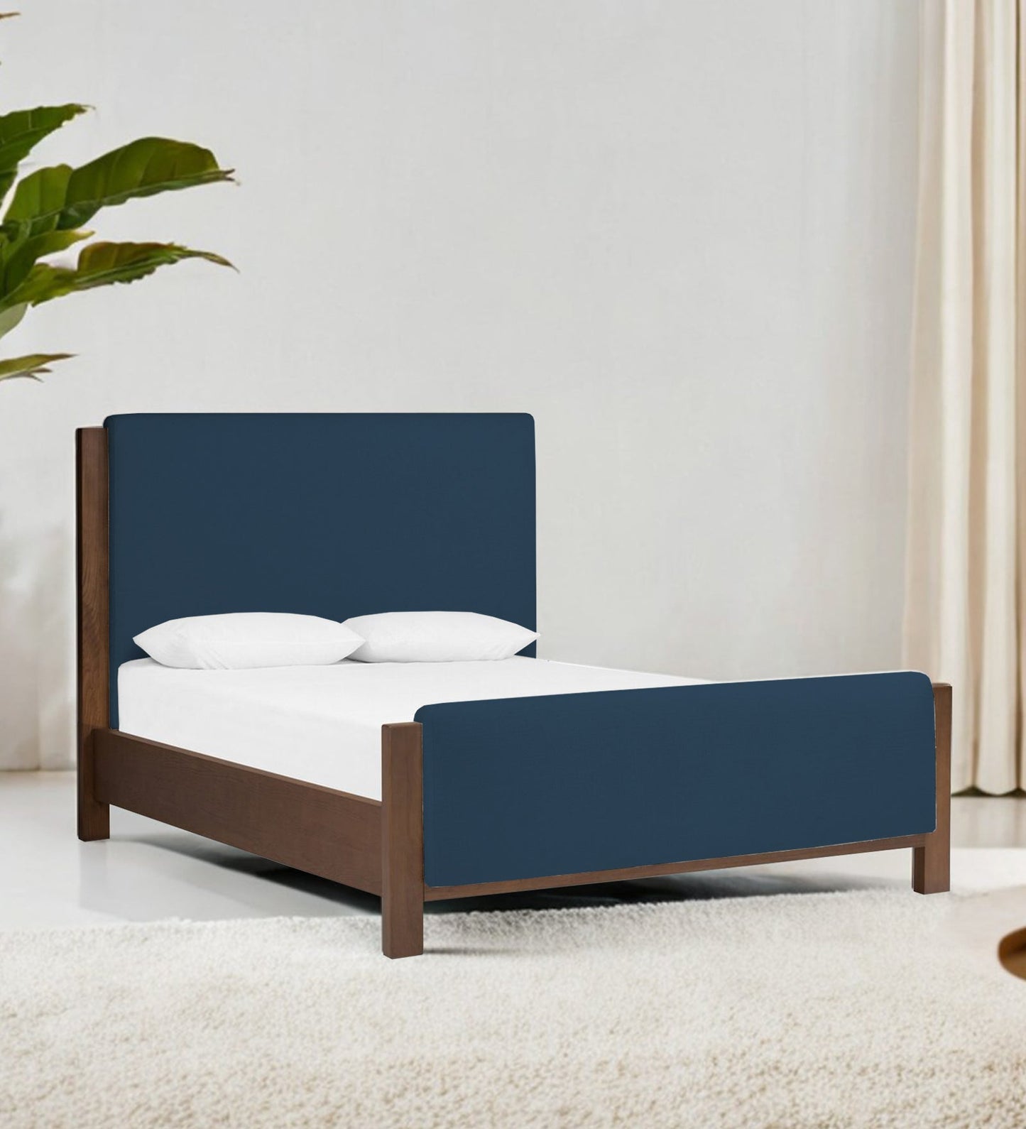 Zoro Boucle Fabric King Size Bed in Classic Blue Colour 1