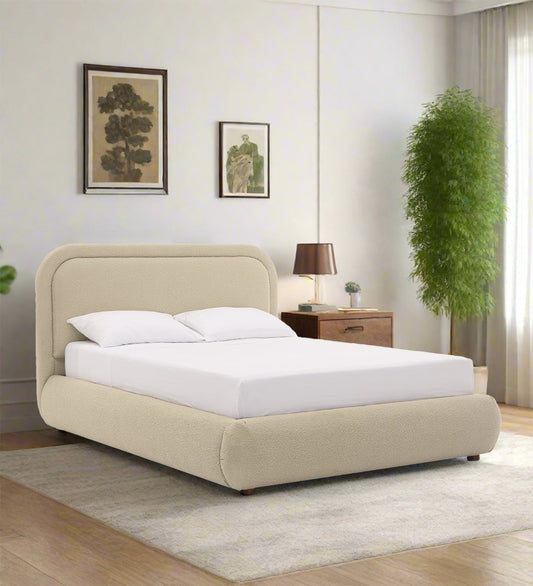 Nemo Boucle Fabric King Size Bed in Shell White Colour 1