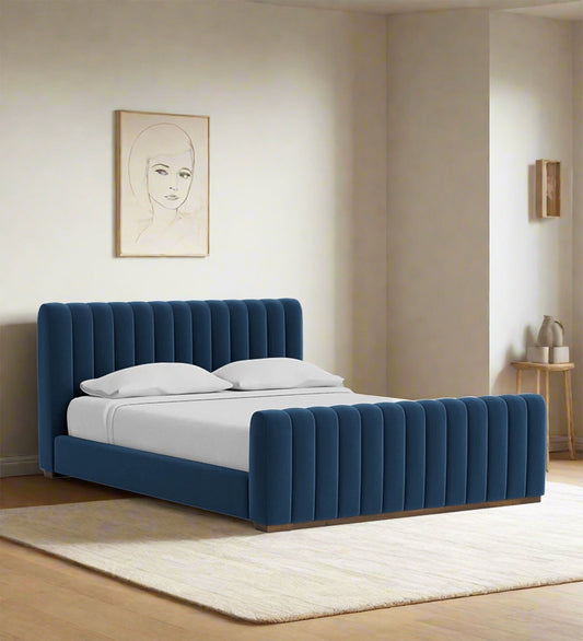 Nalan Fabric Upholstered King Size Bed in Imperial Blue Colour 1