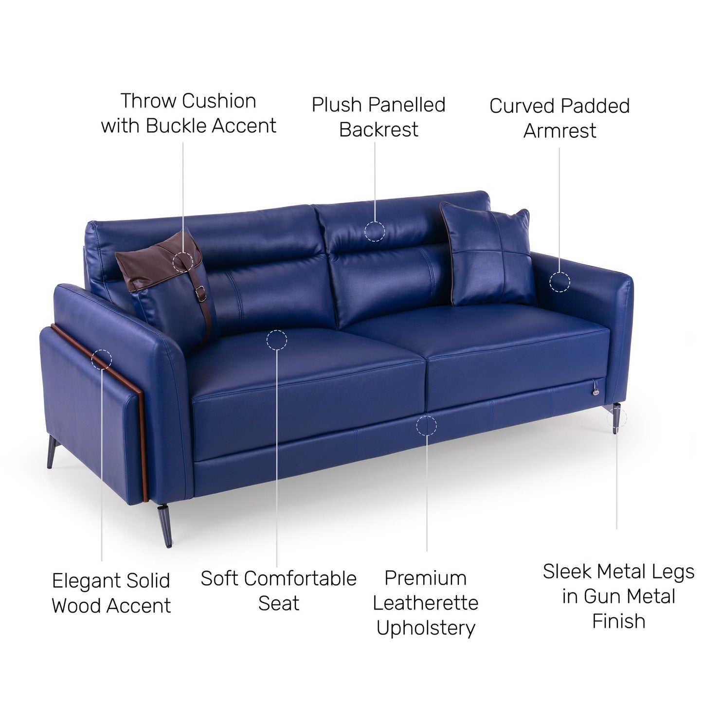 Meagan Leatherette 3 Seater Sofa