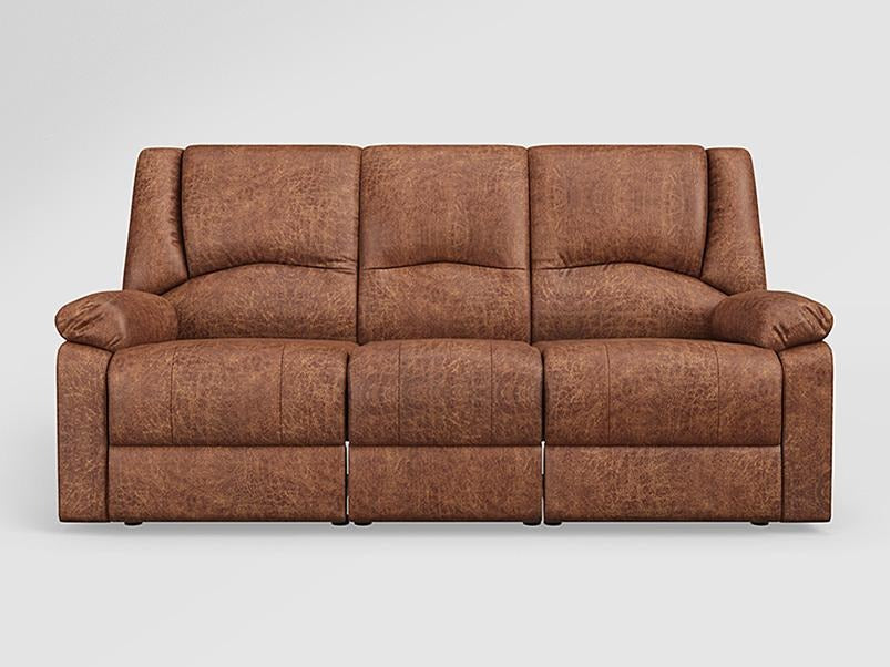 Rhine V3 3 Seater Recliner Fabric Leather Caramel Brown